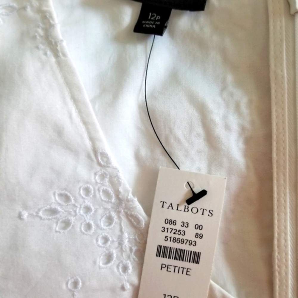 Talbots Petites 12 Petite White Eyelet Lace V-neck Short Sleeve Shift Dress - Picture 8 of 14
